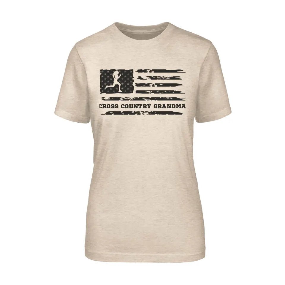 Cross Country Grandma Horizontal Flag on a Unisex T-Shirt with a Black Graphic