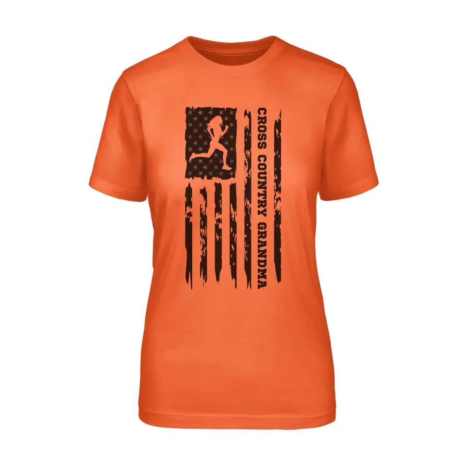 Cross Country Grandma Vertical Flag on a Unisex T-Shirt with a Black Graphic