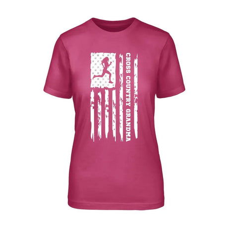 Cross Country Grandma Vertical Flag on a Unisex T-Shirt with a White Graphic