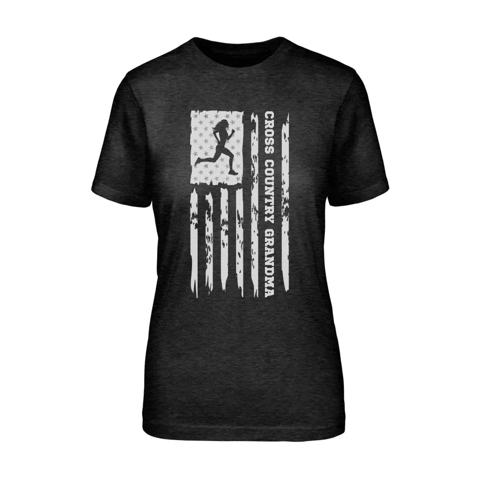 Cross Country Grandma Vertical Flag on a Unisex T-Shirt with a White Graphic