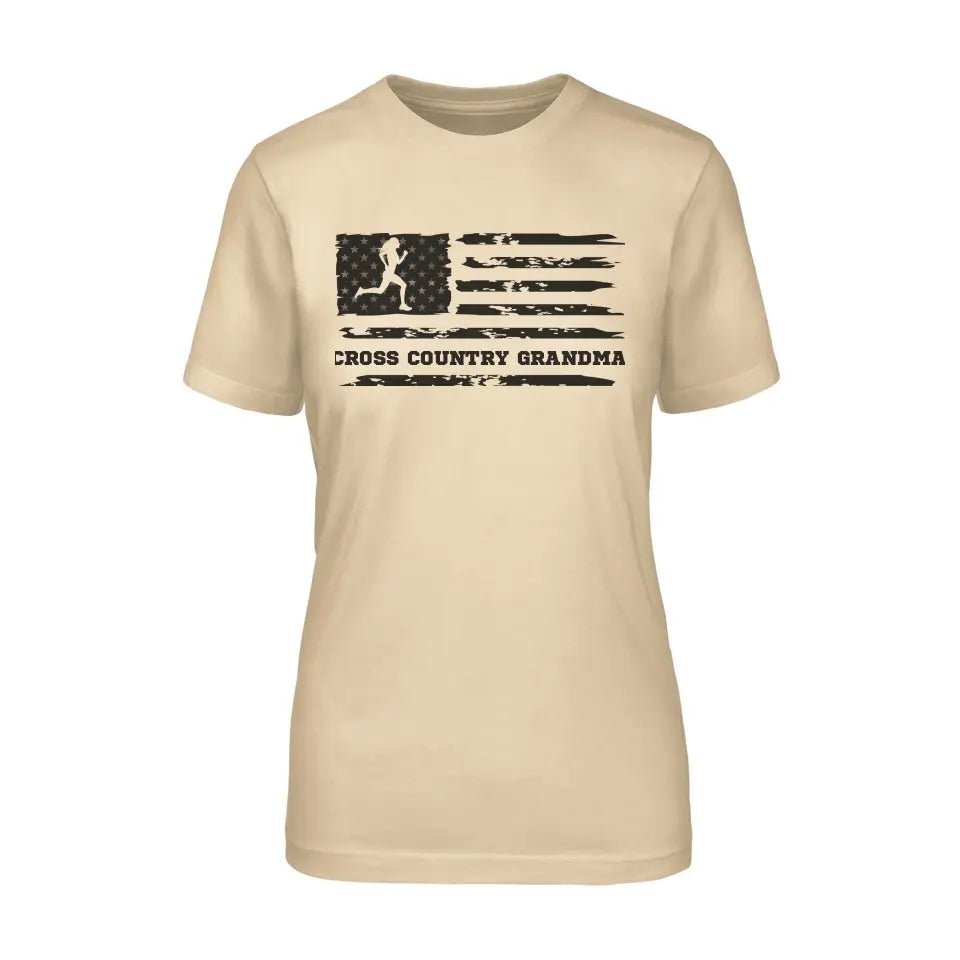 Cross Country Grandma Horizontal Flag on a Unisex T-Shirt with a Black Graphic