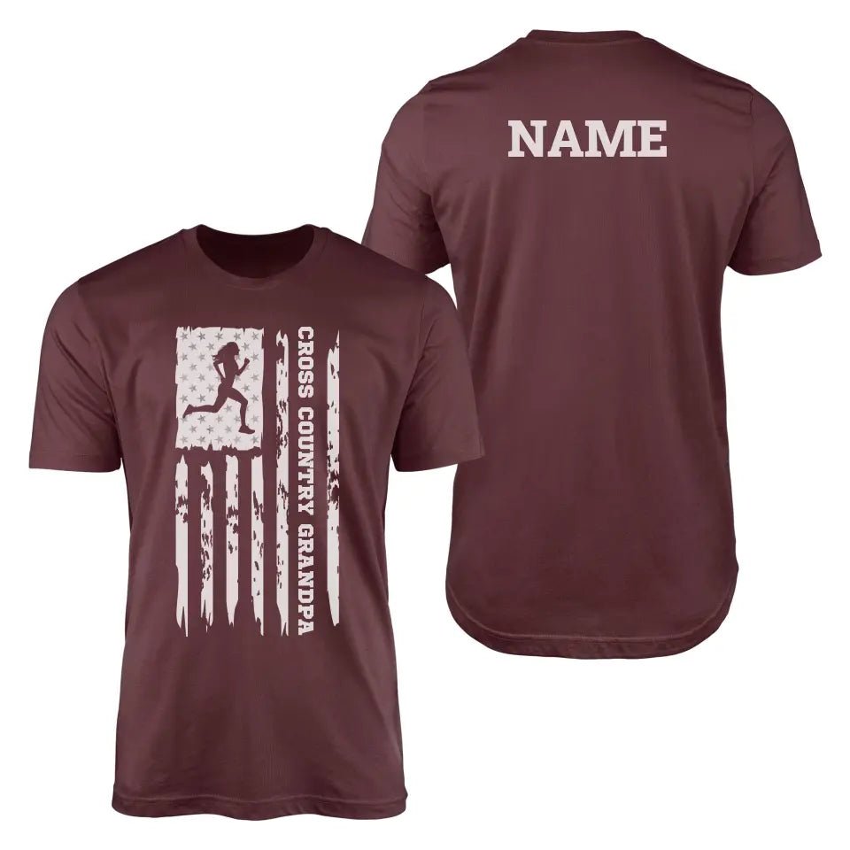 Cross Country Grandpa Vertical Flag With Cross Country Runner Name on a Men's T-Shirt with a White Graphic