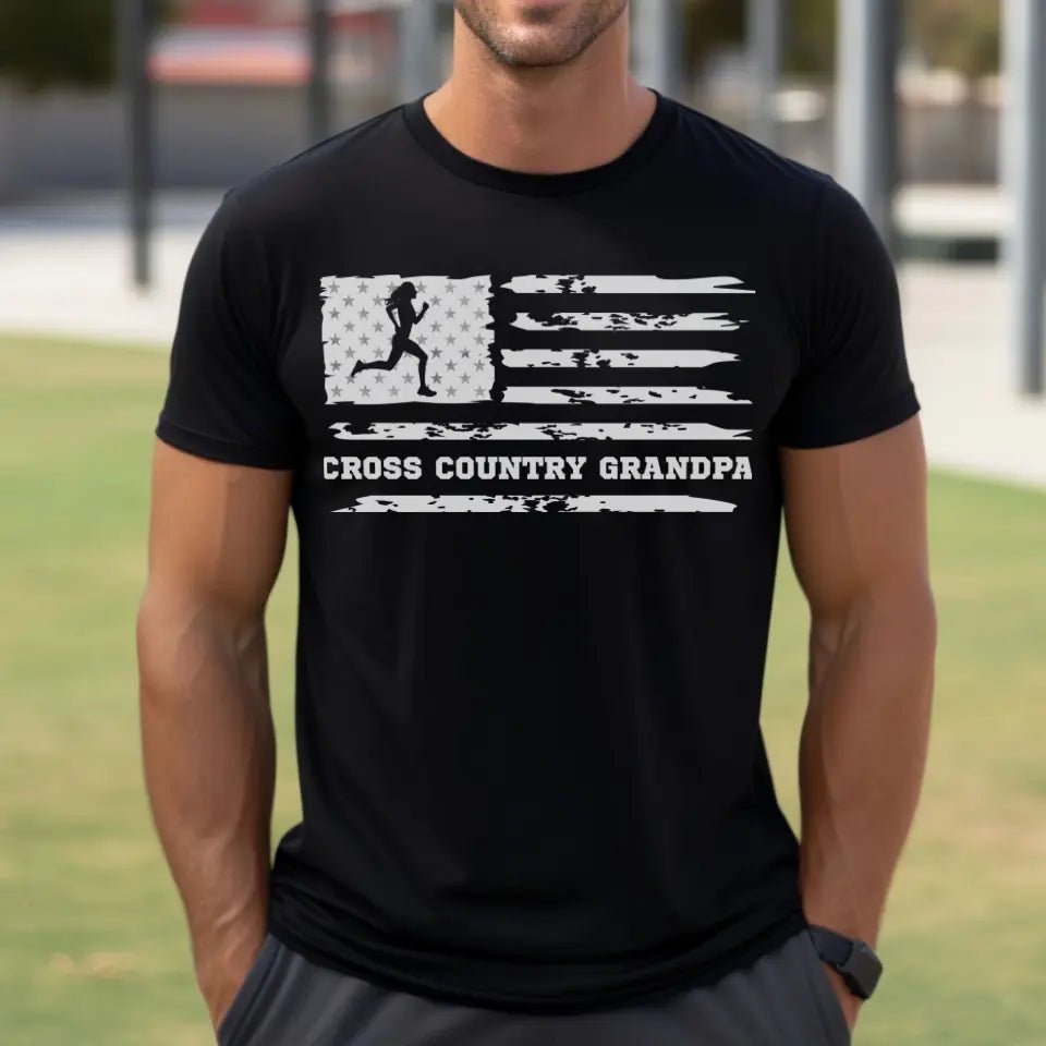 Cross Country Grandpa Horizontal Flag on a Men's T-Shirt with a White Graphic