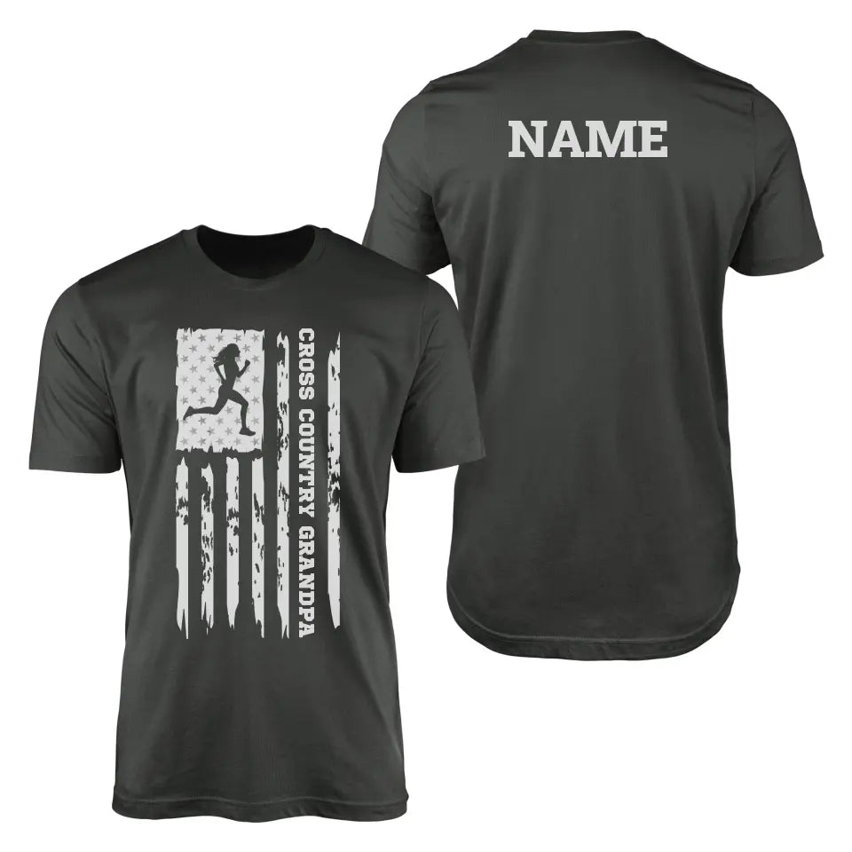 Cross Country Grandpa Vertical Flag With Cross Country Runner Name on a Men's T-Shirt with a White Graphic