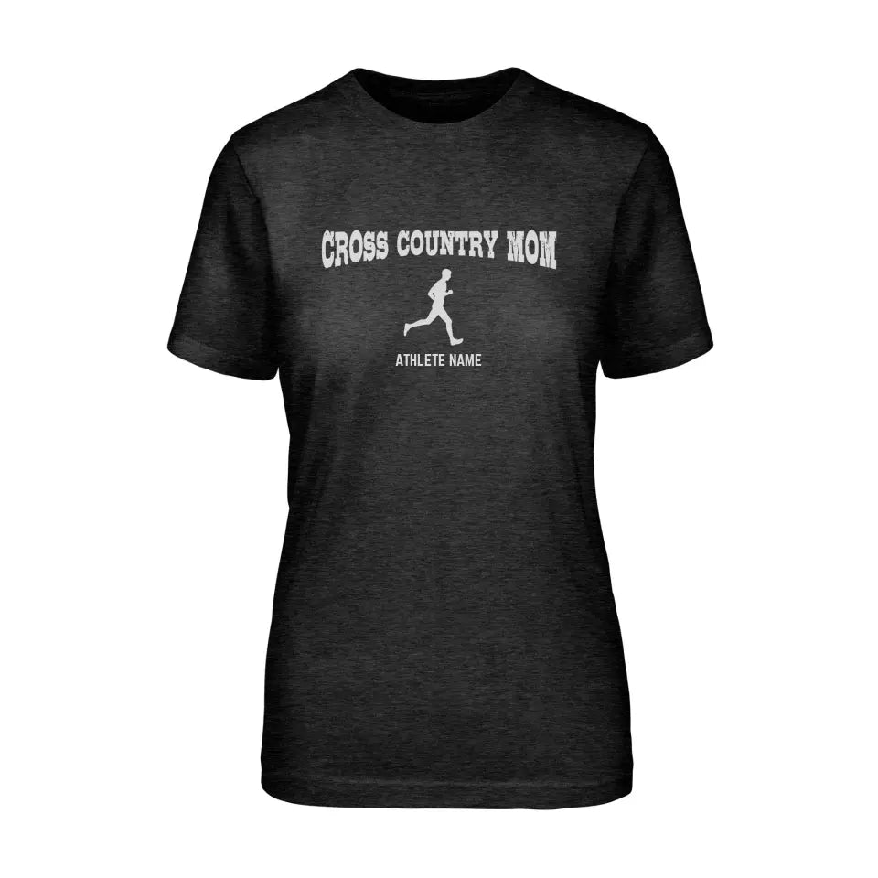 Cross Country Mom with Cross Country Runner Icon and Cross Country Runner Name on a Unisex T-Shirt with a White Graphic