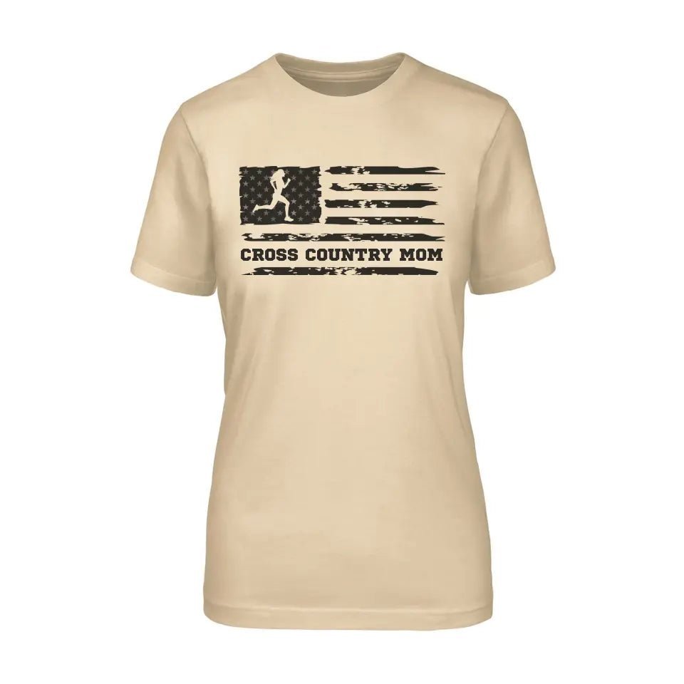 Cross Country Mom Horizontal Flag on a Unisex T-Shirt with a Black Graphic