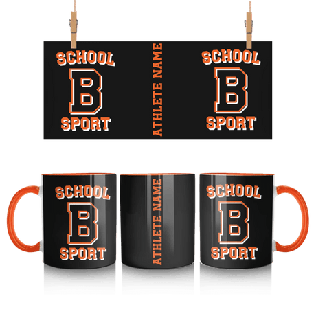 Custom School Spirit Mug With School, Initial & Sport Name With Collegiate Letter Design