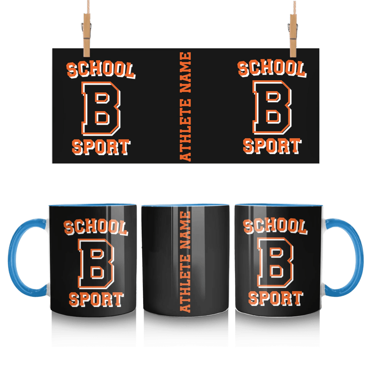 Custom School Spirit Mug With School, Initial & Sport Name With Collegiate Letter Design