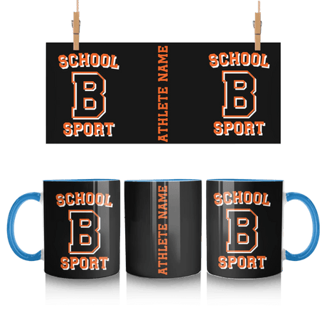 Custom School Spirit Mug With School, Initial & Sport Name With Collegiate Letter Design