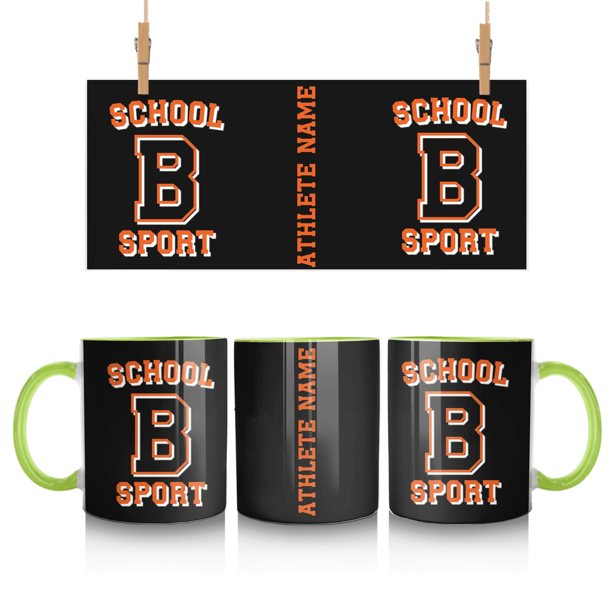 Custom School Spirit Mug With School, Initial & Sport Name With Collegiate Letter Design