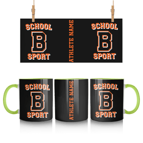 Custom School Spirit Mug With School, Initial & Sport Name With Collegiate Letter Design