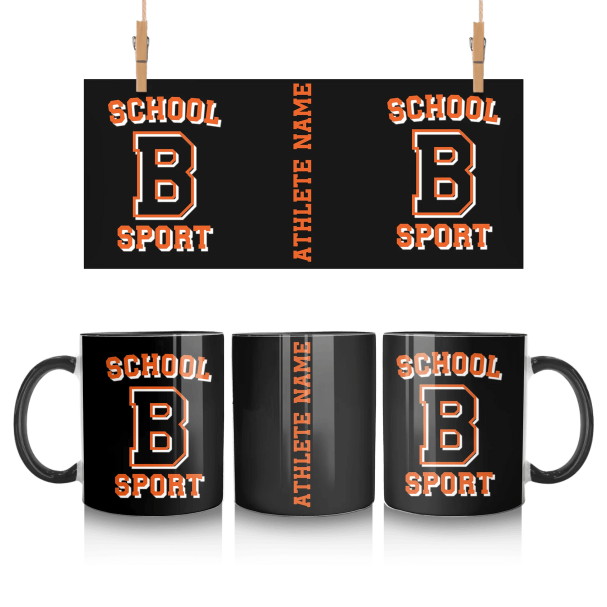Custom School Spirit Mug With School, Initial & Sport Name With Collegiate Letter Design