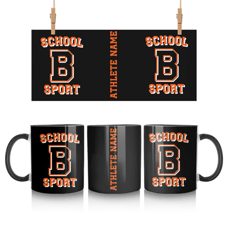 Custom School Spirit Mug With School, Initial & Sport Name With Collegiate Letter Design