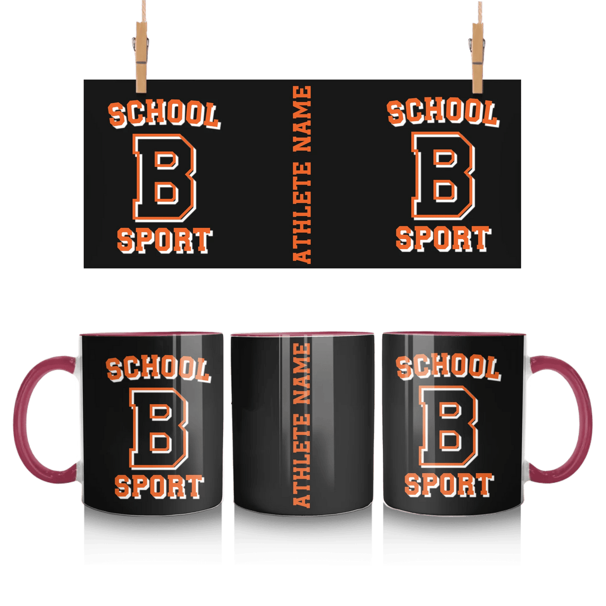 Custom School Spirit Mug With School, Initial & Sport Name With Collegiate Letter Design