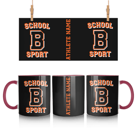 Custom School Spirit Mug With School, Initial & Sport Name With Collegiate Letter Design