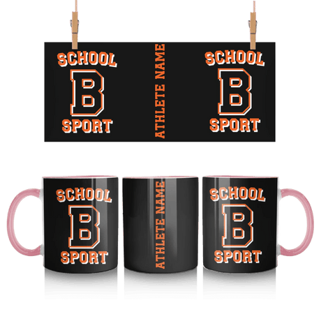 Custom School Spirit Mug With School, Initial & Sport Name With Collegiate Letter Design