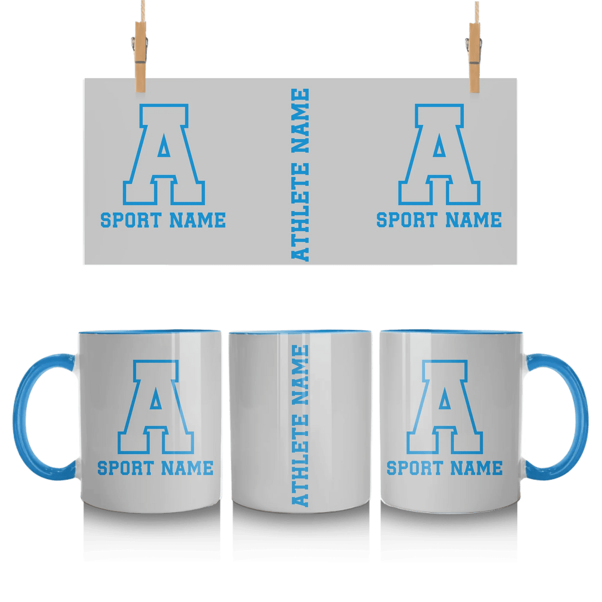 Custom School Spirit Mug With Initial & Sport With Classic Letter Block Design