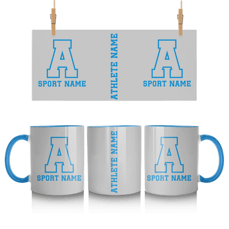 Custom School Spirit Mug With Initial & Sport With Classic Letter Block Design