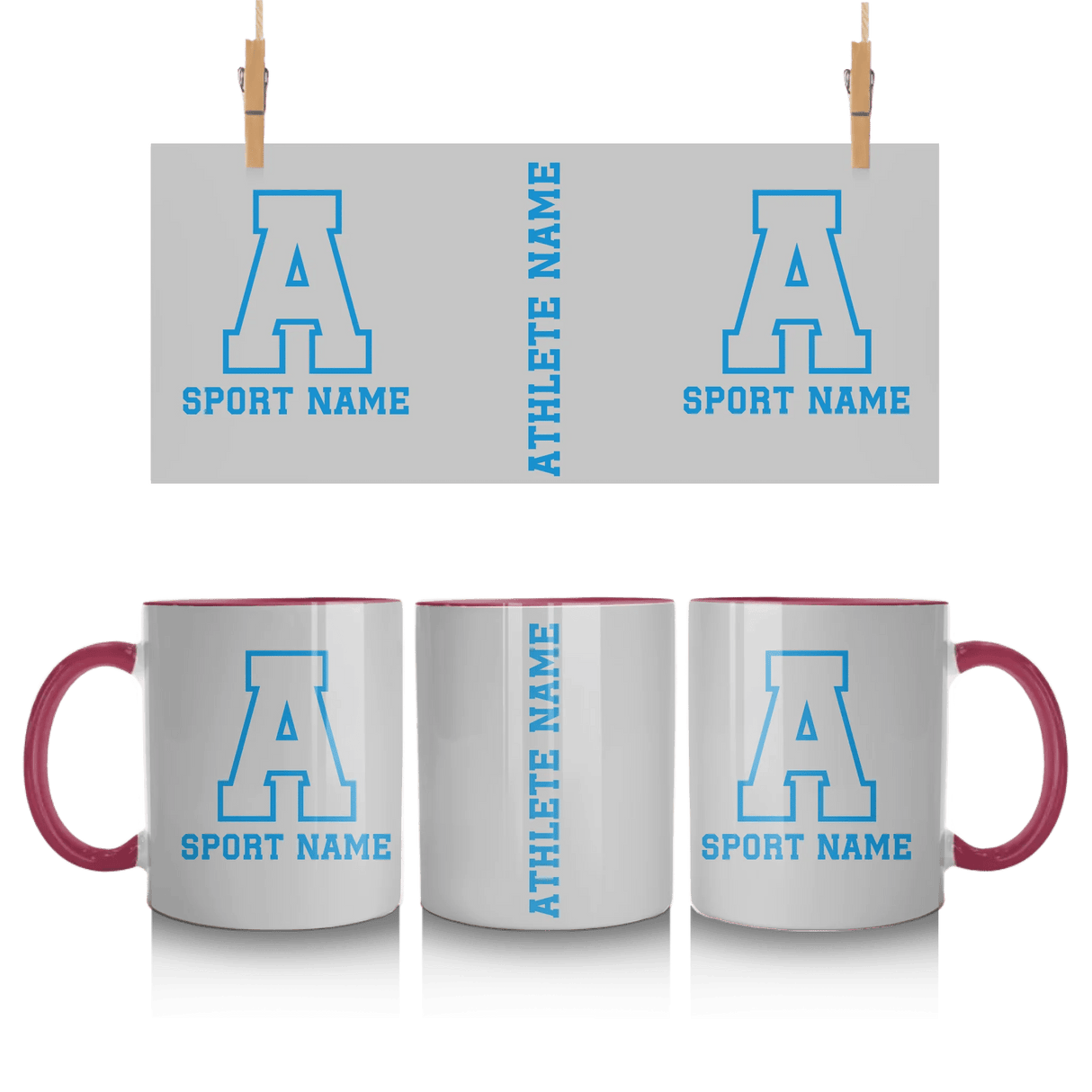 Custom School Spirit Mug With Initial & Sport With Classic Letter Block Design