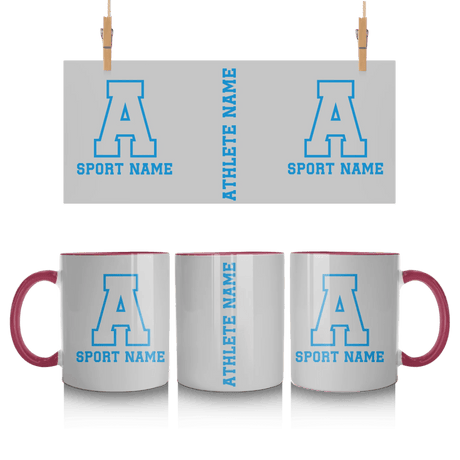 Custom School Spirit Mug With Initial & Sport With Classic Letter Block Design