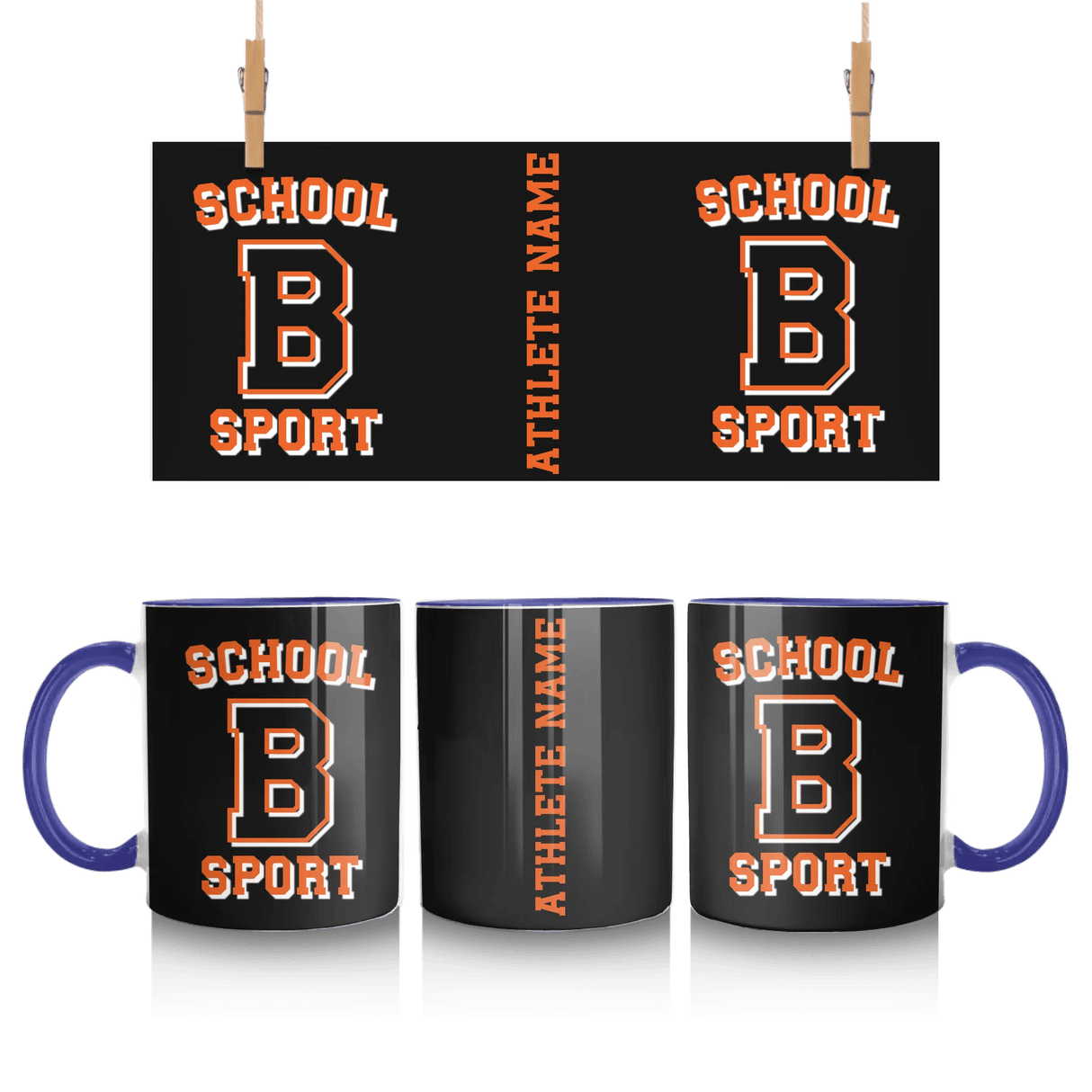 Custom School Spirit Mug With School, Initial & Sport Name With Collegiate Letter Design