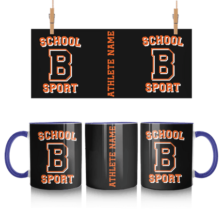 Custom School Spirit Mug With School, Initial & Sport Name With Collegiate Letter Design