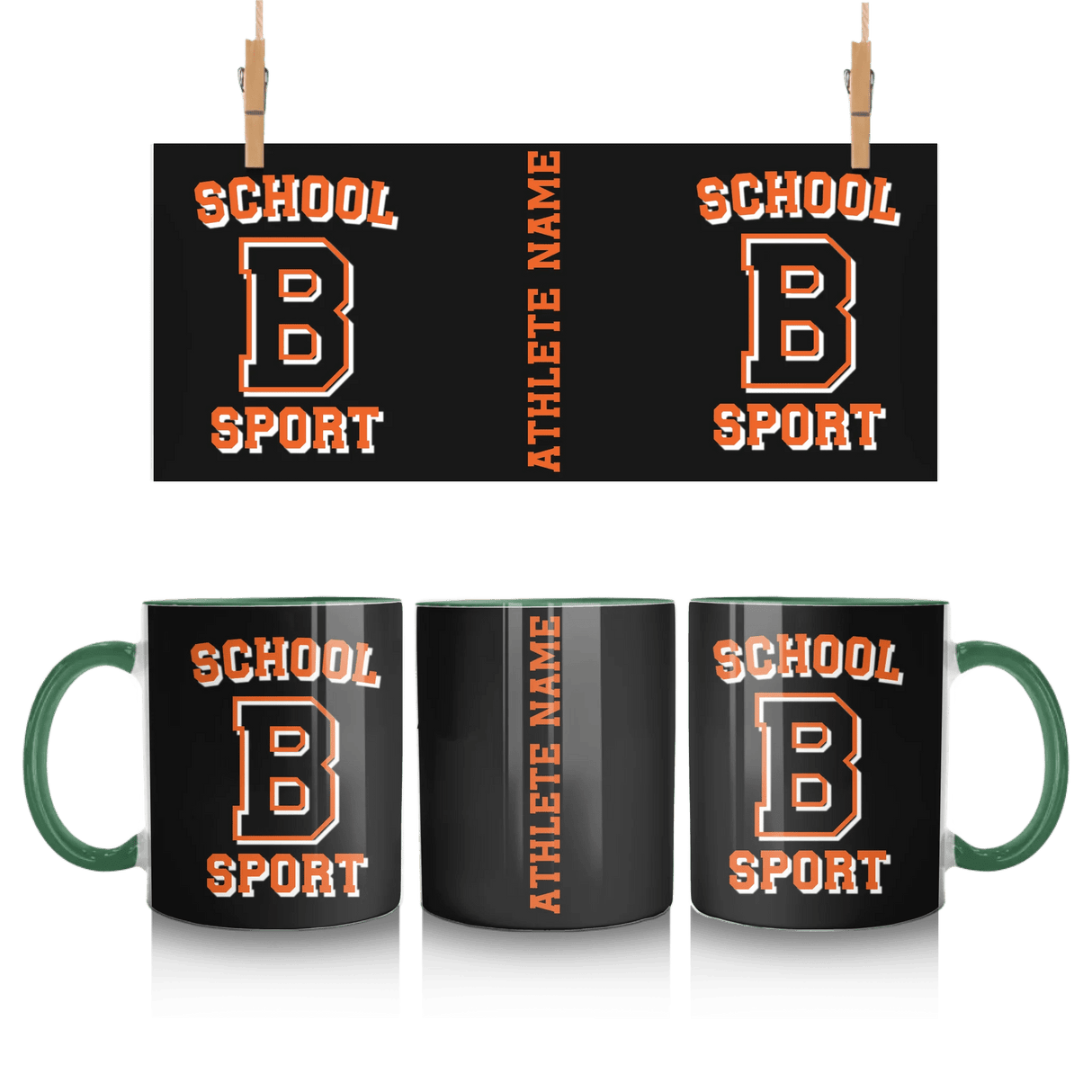 Custom School Spirit Mug With School, Initial & Sport Name With Collegiate Letter Design