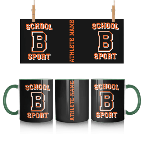 Custom School Spirit Mug With School, Initial & Sport Name With Collegiate Letter Design
