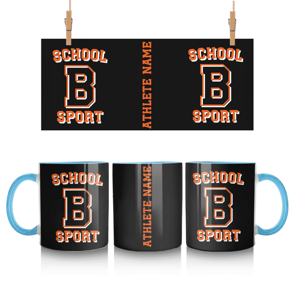 Custom School Spirit Mug With School, Initial & Sport Name With Collegiate Letter Design