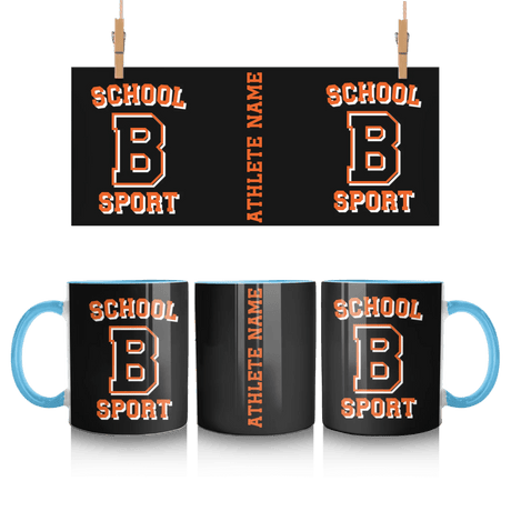Custom School Spirit Mug With School, Initial & Sport Name With Collegiate Letter Design