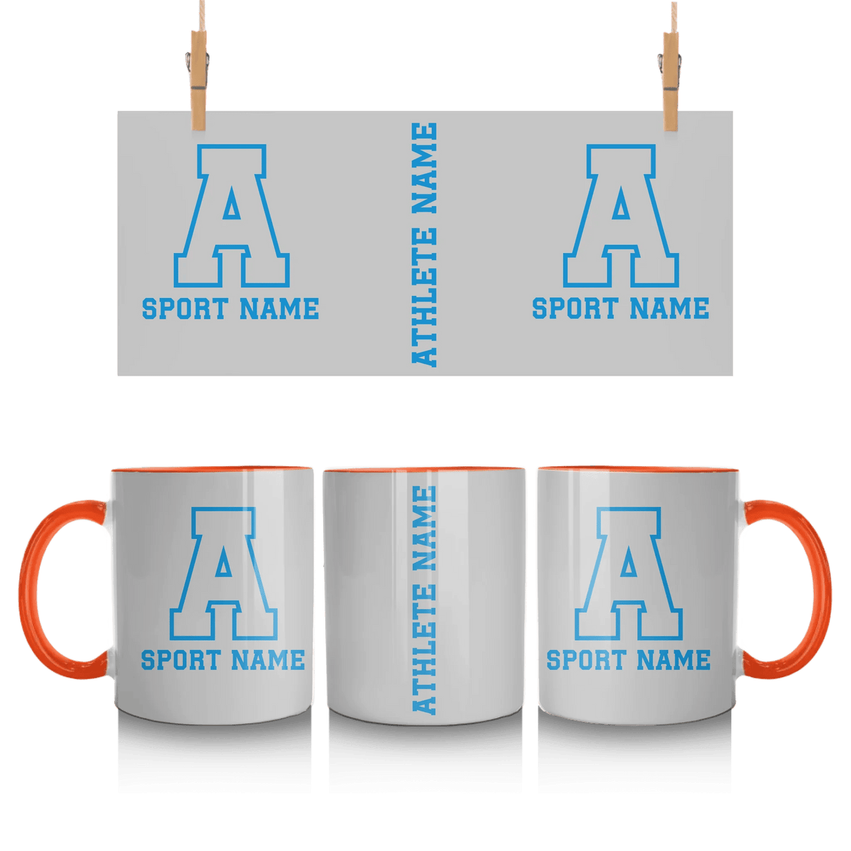 Custom School Spirit Mug With Initial & Sport With Classic Letter Block Design