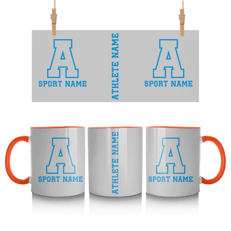 Custom School Spirit Mug With Initial & Sport With Classic Letter Block Design