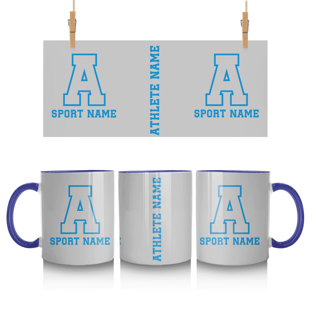 Custom School Spirit Mug With Initial & Sport With Classic Letter Block Design