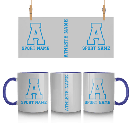 Custom School Spirit Mug With Initial & Sport With Classic Letter Block Design