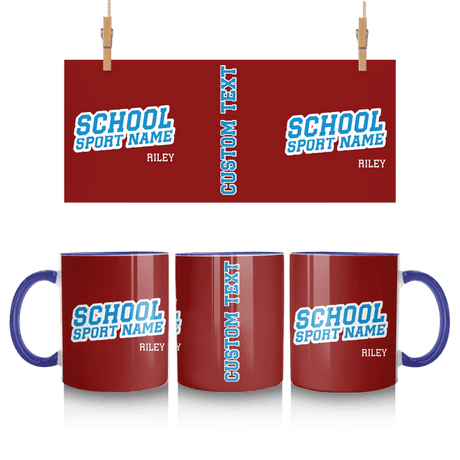 Custom School Spirit Mug With School and Mascot Name With Slanted Block Varsity Design