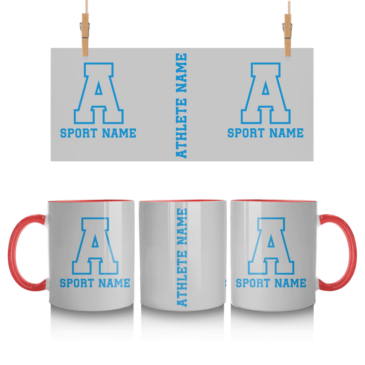 Custom School Spirit Mug With Initial & Sport With Classic Letter Block Design