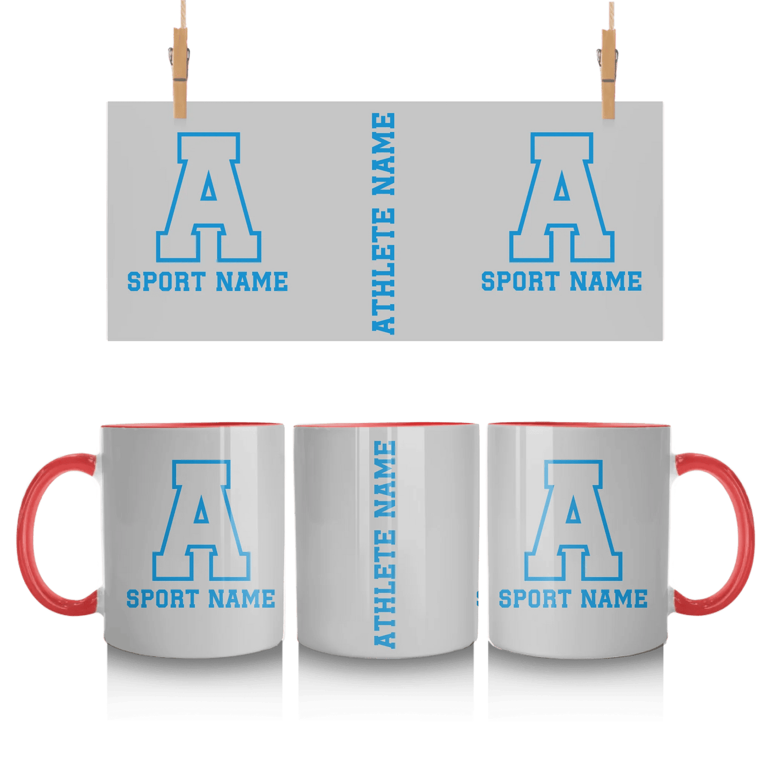 Custom School Spirit Mug With Initial & Sport With Classic Letter Block Design