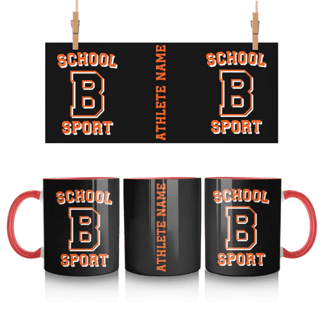 Custom School Spirit Mug With School, Initial & Sport Name With Collegiate Letter Design