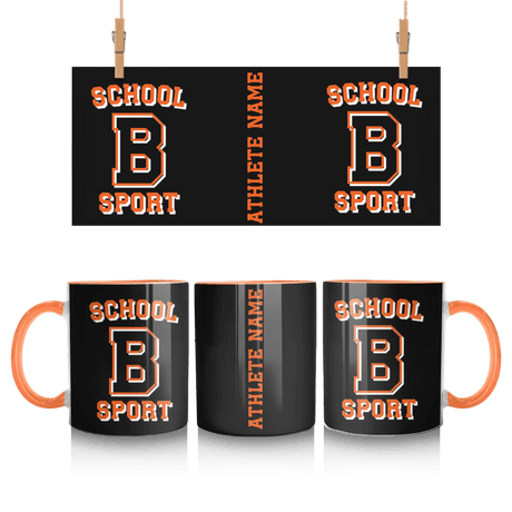 Custom School Spirit Mug With School, Initial & Sport Name With Collegiate Letter Design