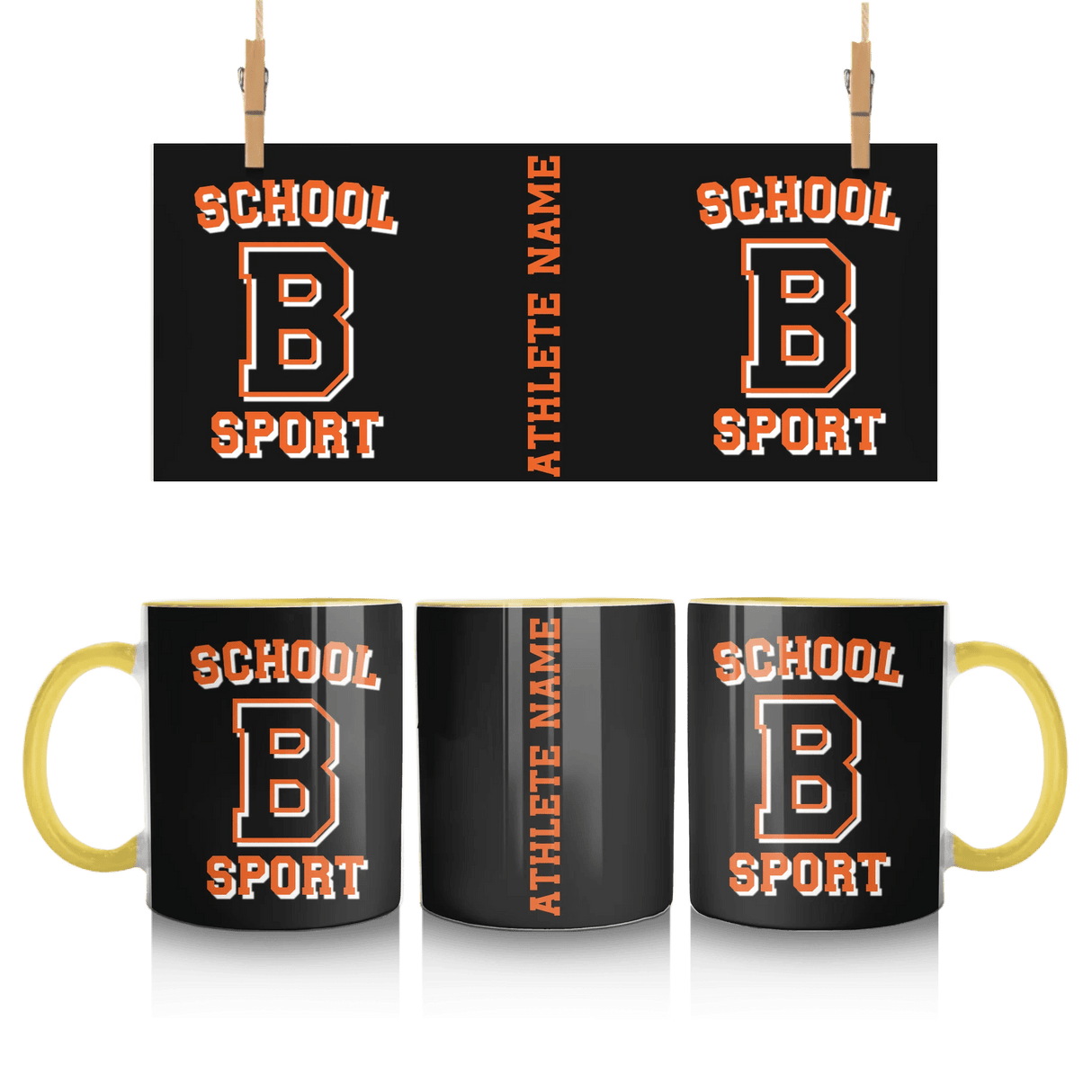 Custom School Spirit Mug With School, Initial & Sport Name With Collegiate Letter Design