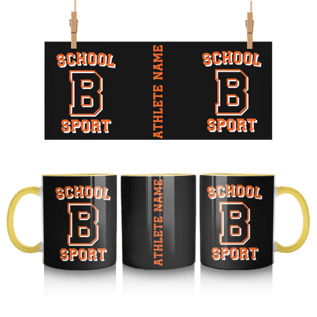 Custom School Spirit Mug With School, Initial & Sport Name With Collegiate Letter Design
