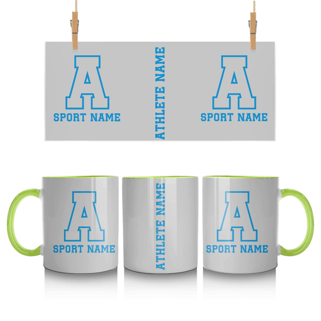 Custom School Spirit Mug With Initial & Sport With Classic Letter Block Design