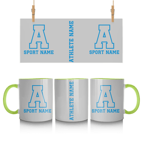Custom School Spirit Mug With Initial & Sport With Classic Letter Block Design