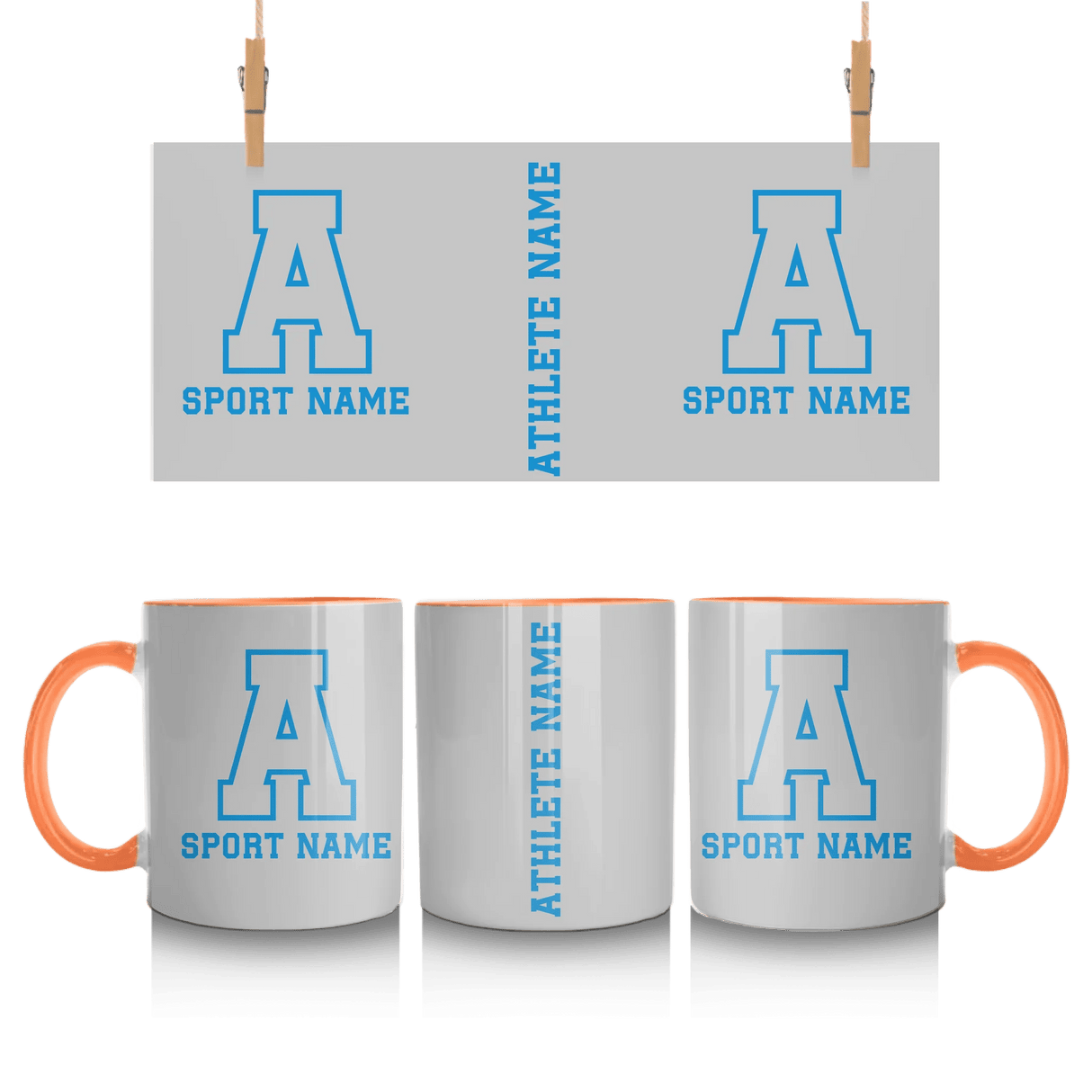 Custom School Spirit Mug With Initial & Sport With Classic Letter Block Design