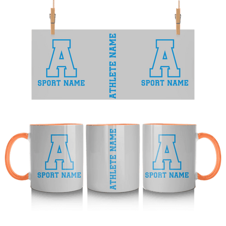 Custom School Spirit Mug With Initial & Sport With Classic Letter Block Design