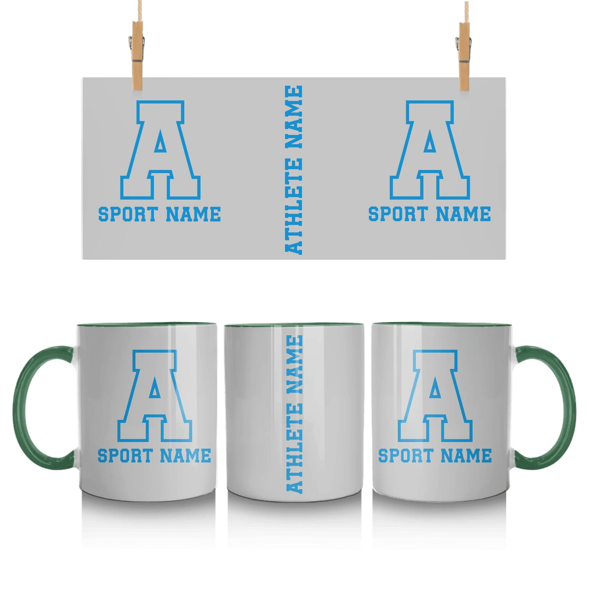 Custom School Spirit Mug With Initial & Sport With Classic Letter Block Design
