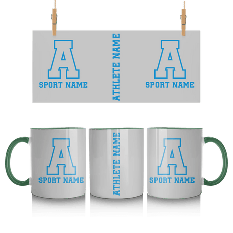 Custom School Spirit Mug With Initial & Sport With Classic Letter Block Design