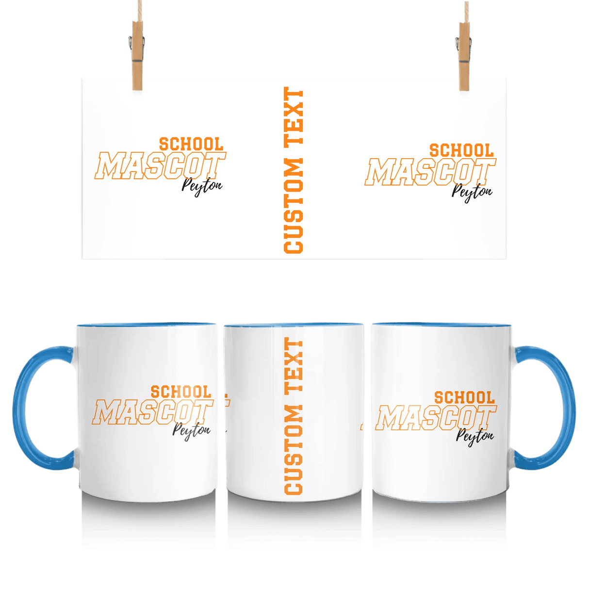 Custom School Spirit Mug With School and Mascot with Outline Design