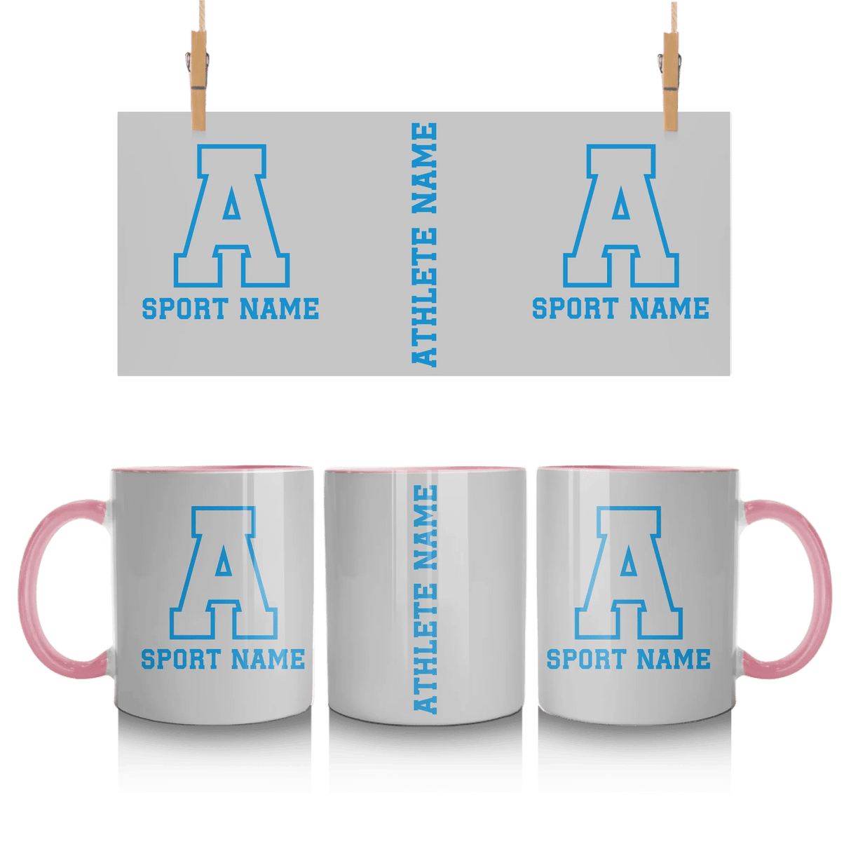 Custom School Spirit Mug With Initial & Sport With Classic Letter Block Design