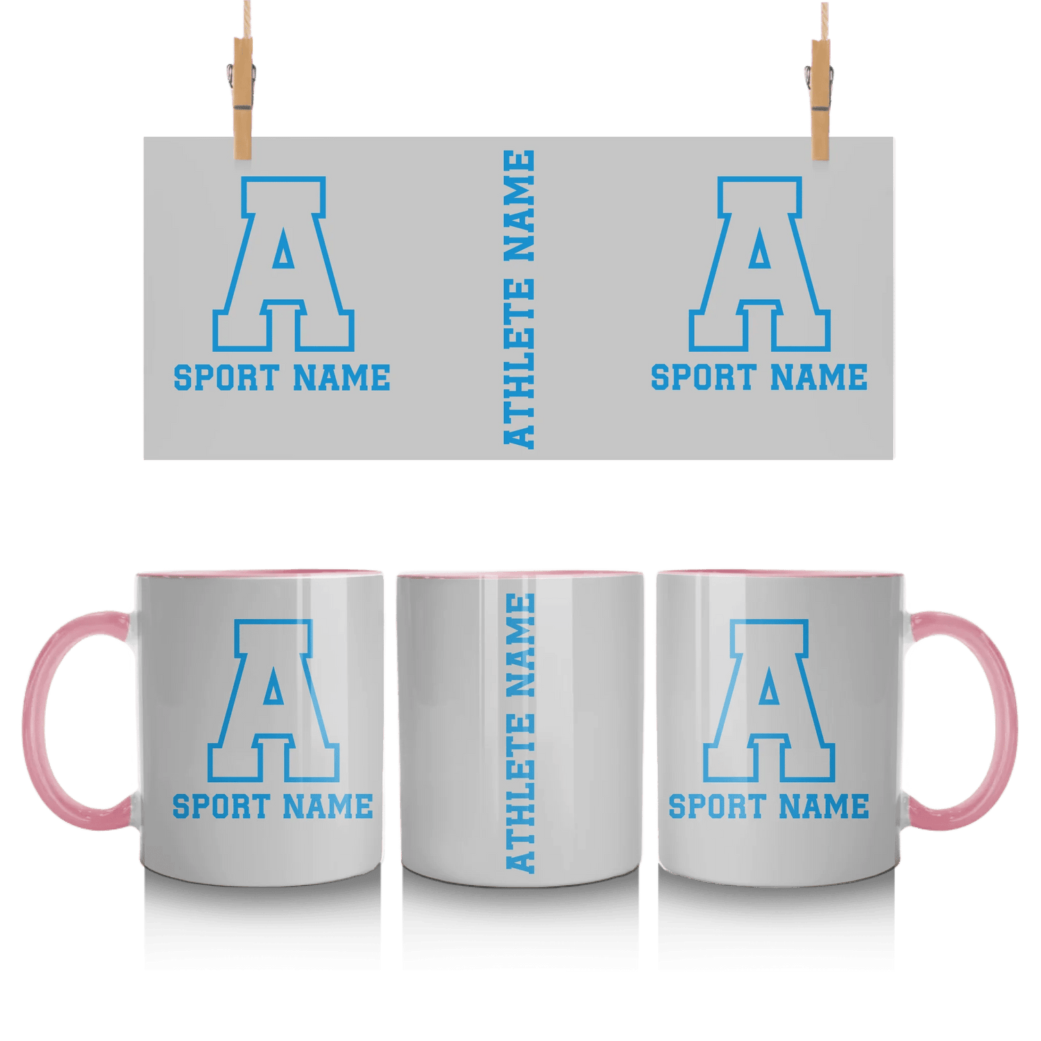 Custom School Spirit Mug With Initial & Sport With Classic Letter Block Design